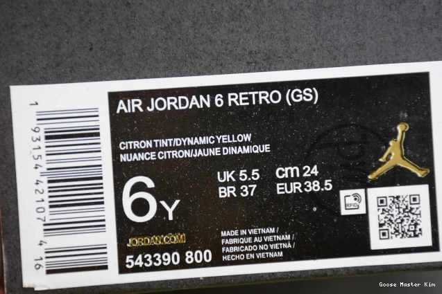 Floral Dynamic Jordan 6 Air Yellow 543390-800 Retro (GS) 0706